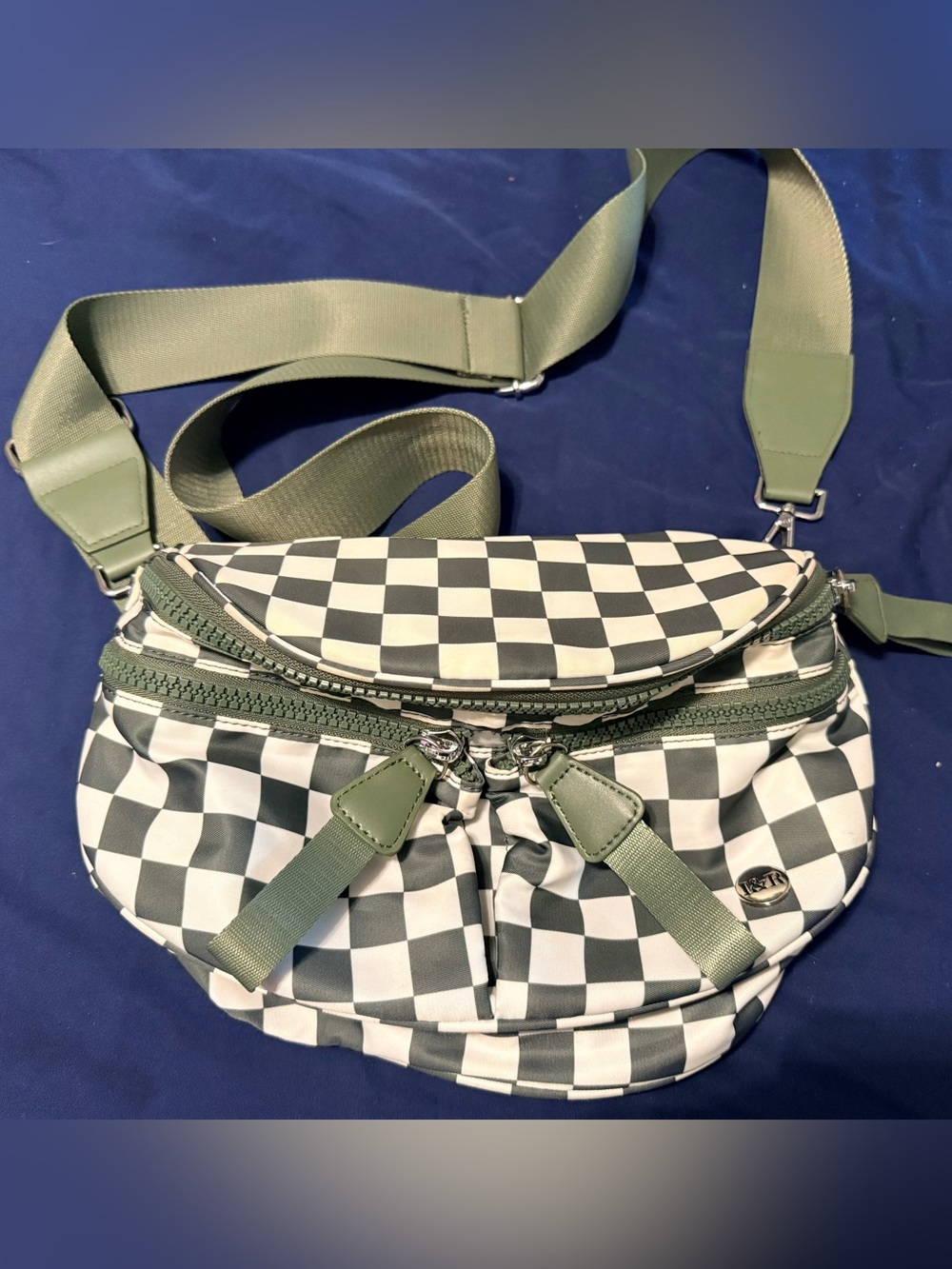 Checked Green Crossbody Bag with Adjustable Strap